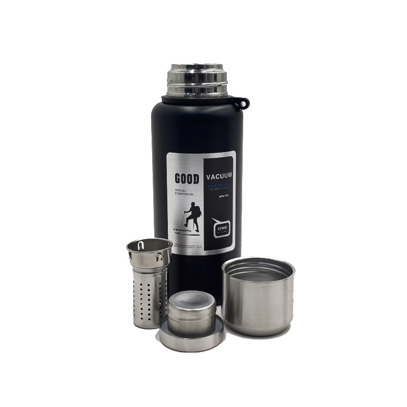 Термос универсальный, металлический корпус, с чашкой, цвет черный 0,6 л