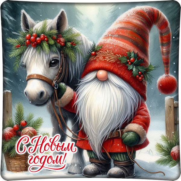 Новогодний подарок Текстиль Подушка- конфетница Гном с лошадкой 1200 г