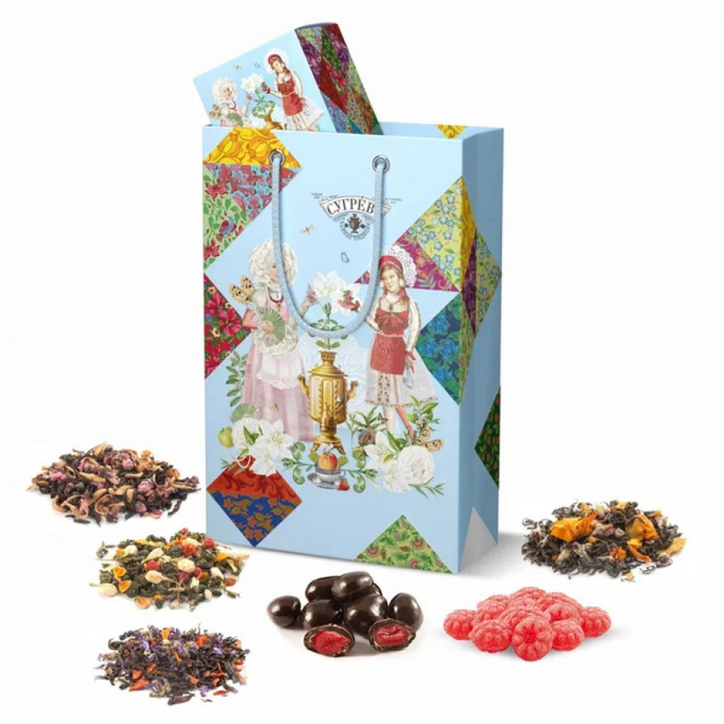 Подарочный набор в саше Цветущий сад с 4 цветочными чаями и сладостями