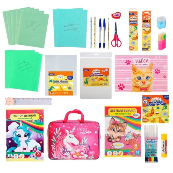 Набор первоклассника 40 предметов Calligrata "Приношу счастье", в папке интернет магазин karuselpodarkov.ru
