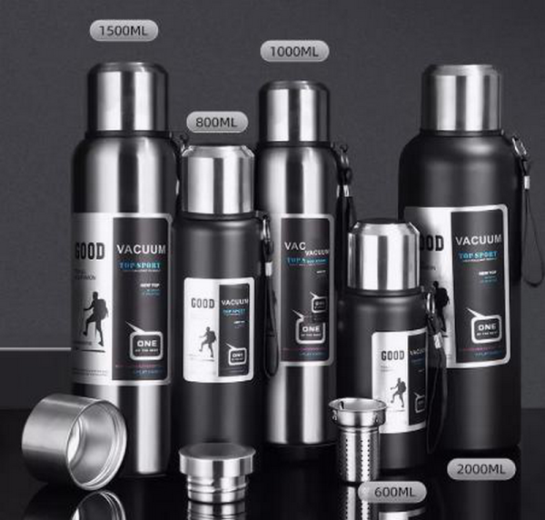 Термос универсальный, металлический корпус, с чашкой, цвет черный 0,6 л