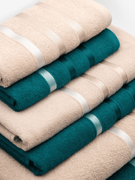 Полотенце махровое банное Аквамарин - набор 6 шт бежевый/изумрудный