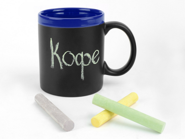 Кружка с покрытием для рисования мелом Да Винчи синяя