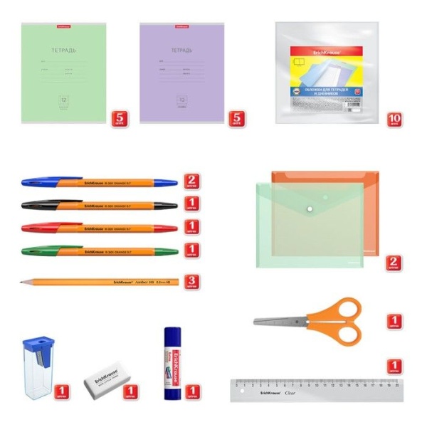 Набор первоклассника ErichKrause, 43 предмета, КЛАССНЫЙ, микс интернет магазин karuselpodarkov.ru