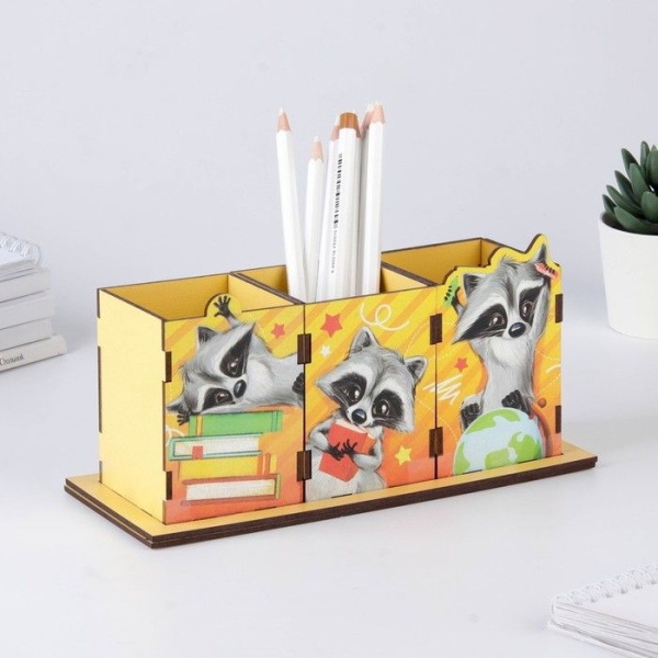 Карандашница тройная "Енот" 21 х 9 см интернет магазин karuselpodarkov.ru