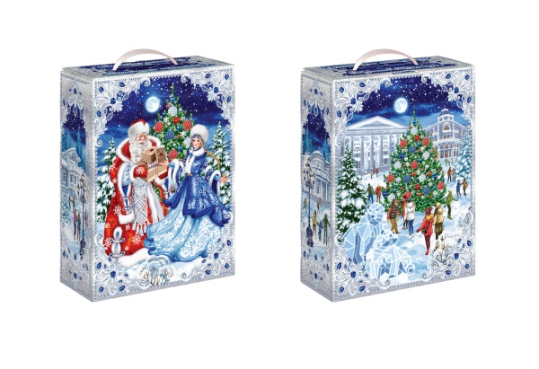 Упаковка Картон Чемоданчик с пластиковой ручкой НА КАТКЕ В БЕЛОМ интернет магазин karuselpodarkov.ru